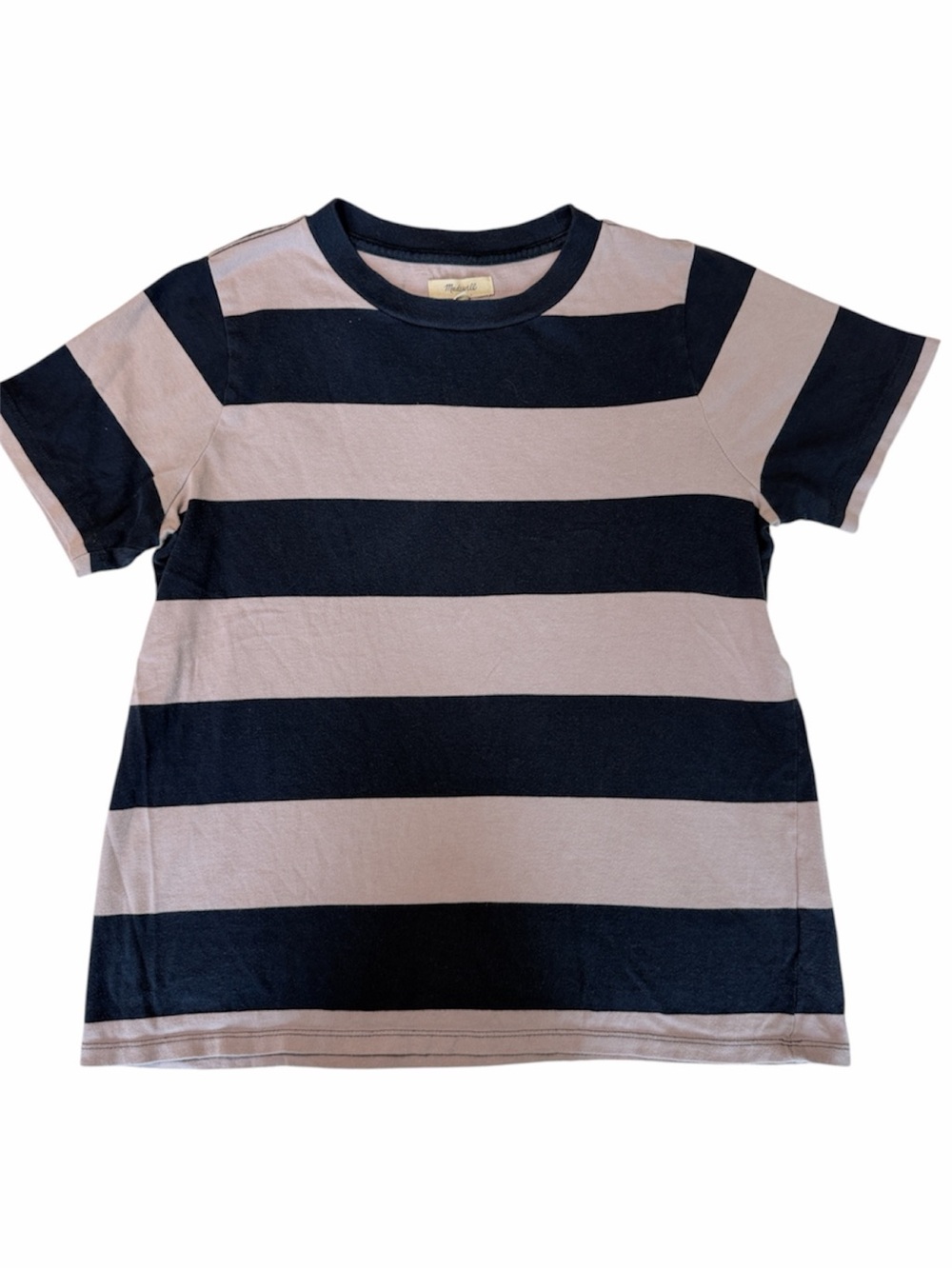Madewell Navy and Lilac Wide-Stripe Rugby Acadamia Short Sleeve Tee